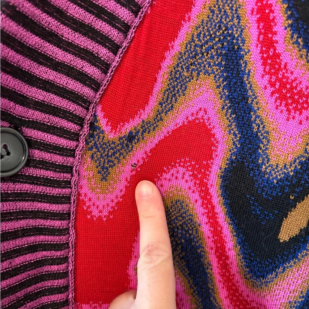 AGR Knit Cherish Psychedelic Panelled Cardigan Merino Wool Rave Sweater Large - Picture 14 of 15